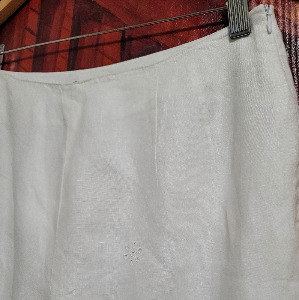 Charter Club White Linen Eyelet Lace Scalloped Hem Straight Leg Pants Size 8 - Picture 6 of 12